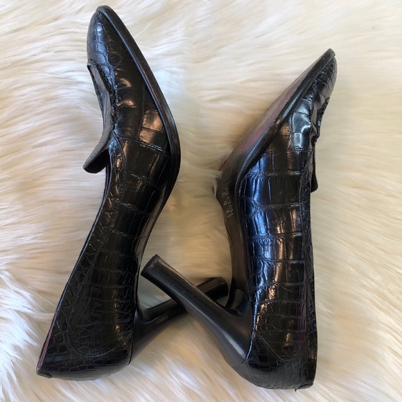 TOD’S Black Leather Croco Embossed Heels 40 - Picture 6 of 16